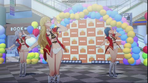 A group of girls wearing sexy idol costumes dancing in the mall，song called PRETTY DREAMER