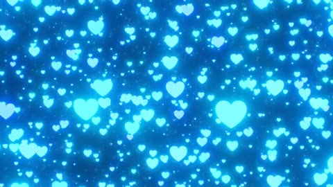 1164. Night Bed Time Glowing Blue Heart Shapes Slowly Raining Falling