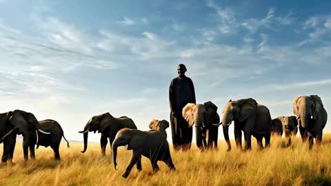 Man Watches Baby Elephant Play in the Wild