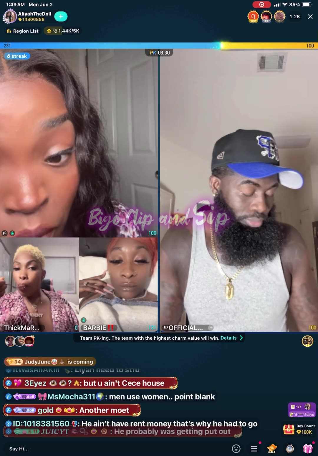 Team PK Liyah Gucci MaRae Barbie ft Ms Diverse vs Official Citizen comp 6/2/25 #bigoclipandsip