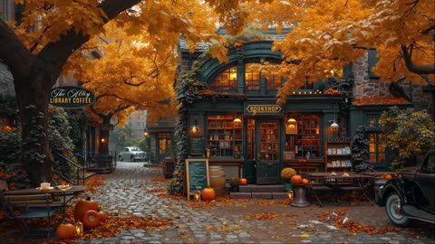 Vintage Autumn Jazz Café 🎷 | Chill Study Music on a Peaceful Street
