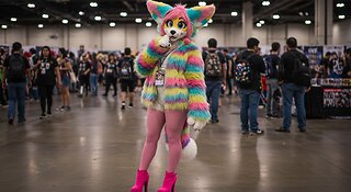 Furry Cosplay Girl with platform high heels in 3D View