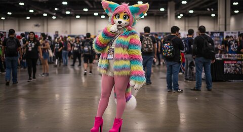 Furry Cosplay Girl with platform high heels in 3D View