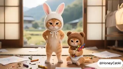 Ginger Kitten Upset as Little Brother Breaks - Papa Cat Sells Okra to Buy Two New Sets