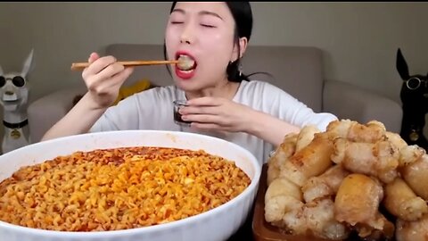 Korean beef intentines with spicy Ramen Mukbang