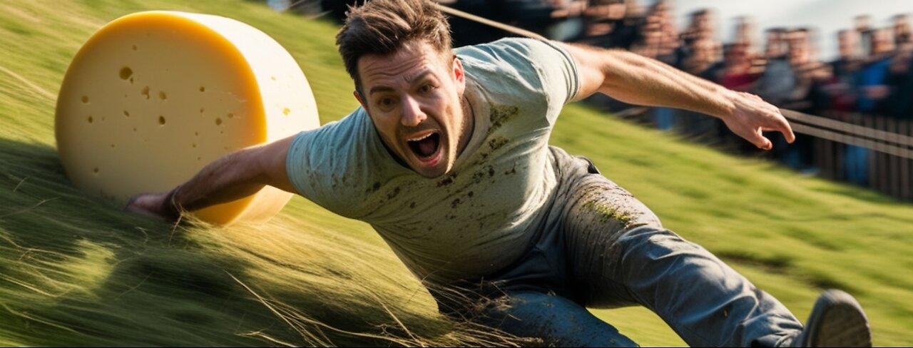 INSANE CHEESE ROLLING CARNAGE: Man Does EPIC Flip, Crashes Into Wall, Crowd Gasps!"
