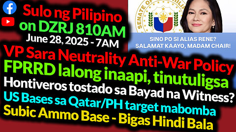 VP Sara Neutrality Anti-War Stance | Hontiveros Bayad Daw Witness? | Sulo Ng Pilipino DZRJ810AM