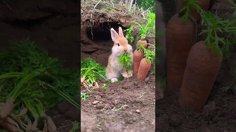Isn't carrot delicious? Eat carrot leaves. Cute little pets in the countryside. Cute pets debut