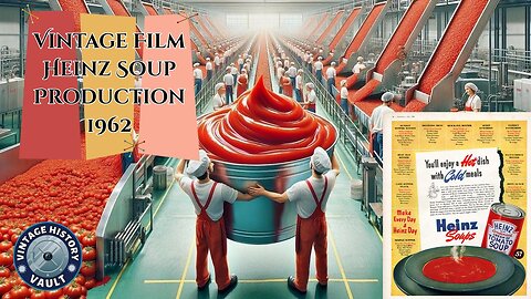 Vintage film Heinz soup production 1962.