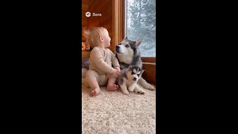 Baby Howls with Huskies