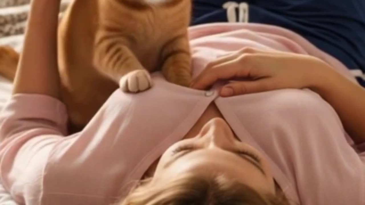 Tabby Cat Try to Wake Up The Girl 😴🐱