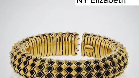 David Webb 18K Yellow Gold Spike Black Enamel Bracelet
