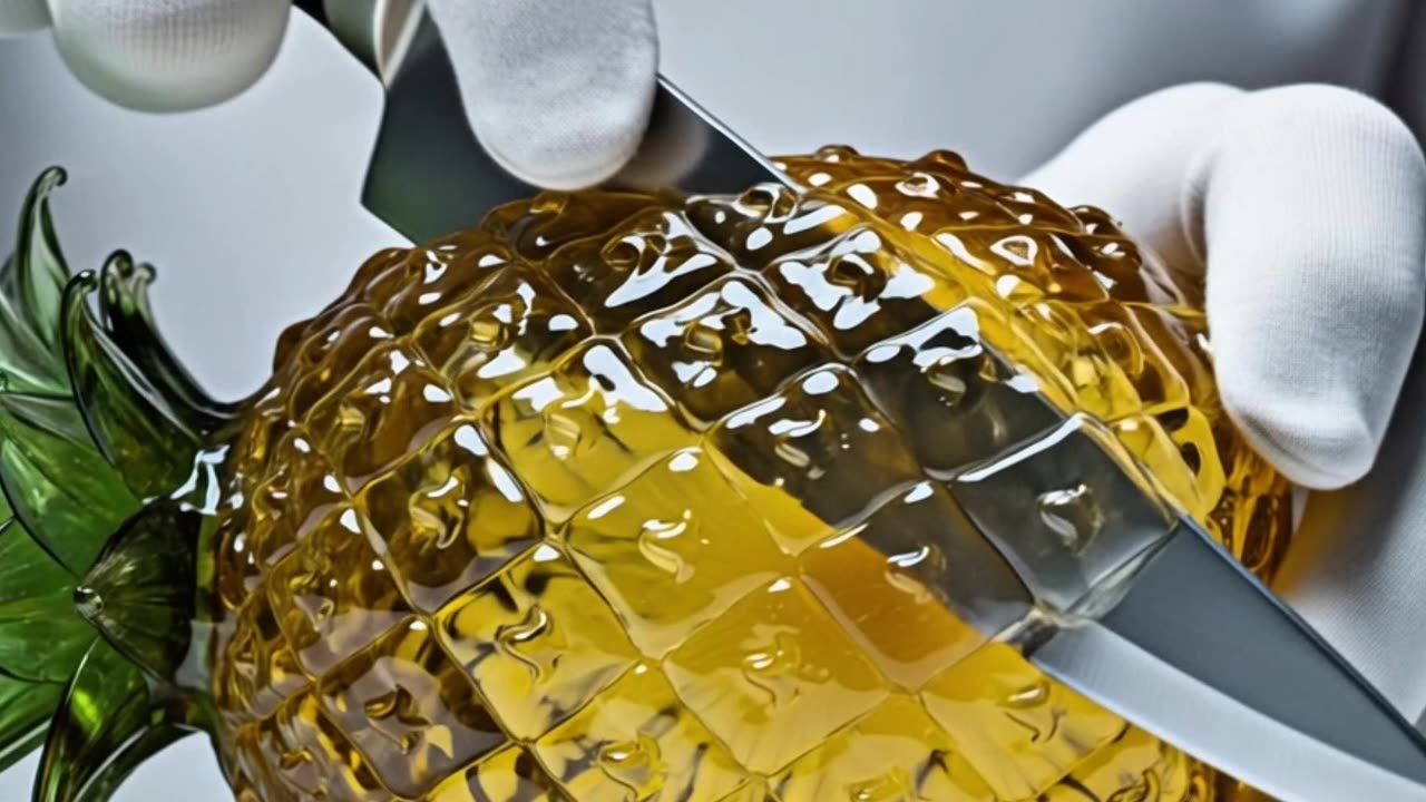 asmr video cutting glass pineapple
