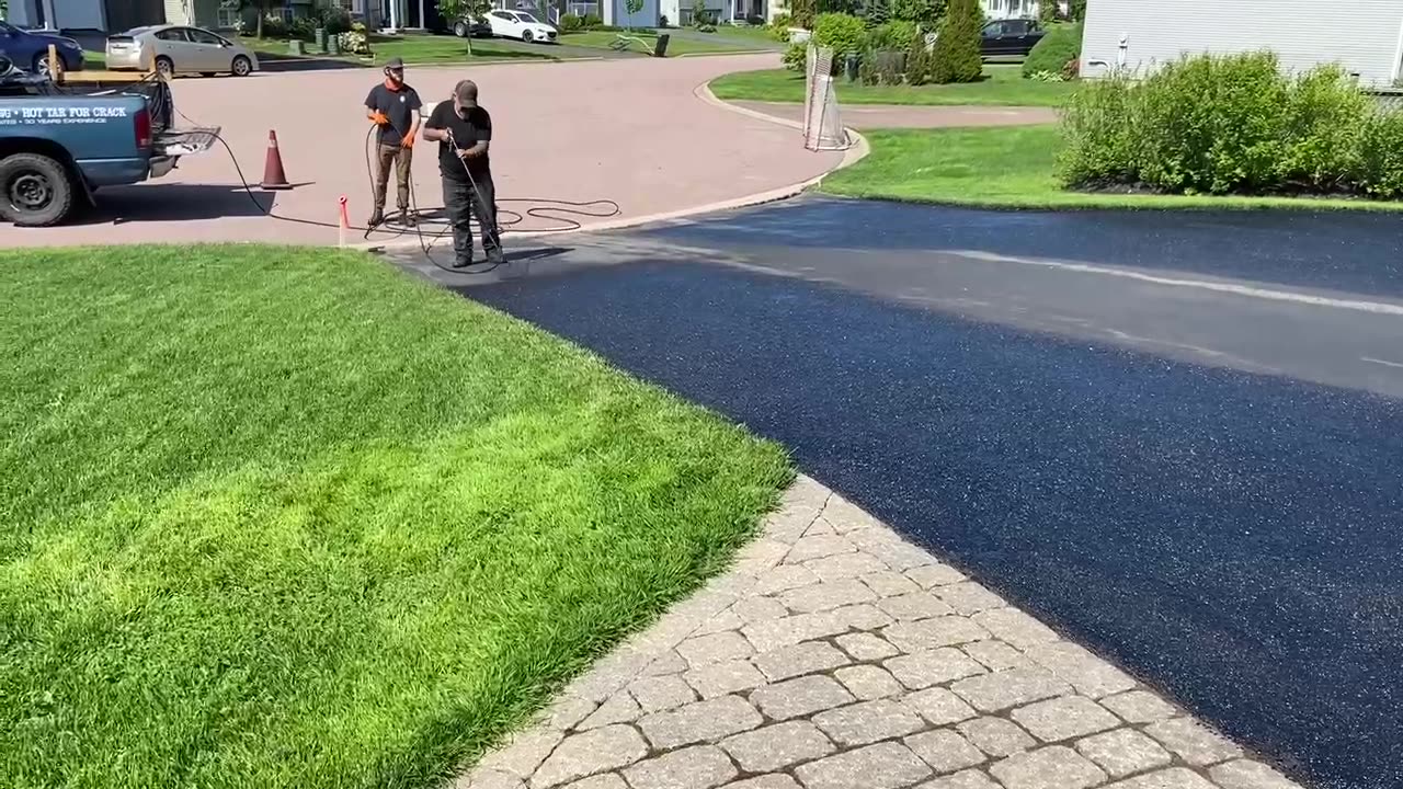 Professional Asphalt Spray Sealing “It's A Beautiful Morning To Seal” Top Coats Pavement Maintenance