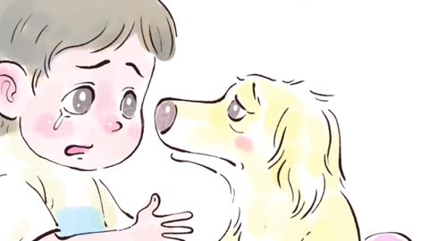The dog's eyes are filled with its little master