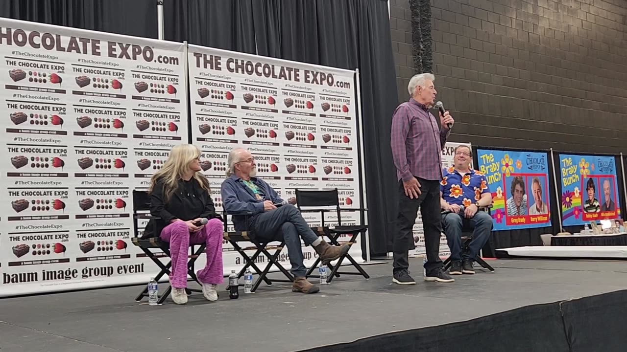 Barry Williams, Susan Olsen and Mike looking land from The Brady Bunch Q&A and Sing Time to Change