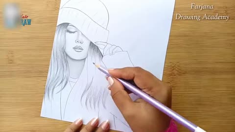 How to draw a girl wearing winter cap for beginners || Pencil sketch ||