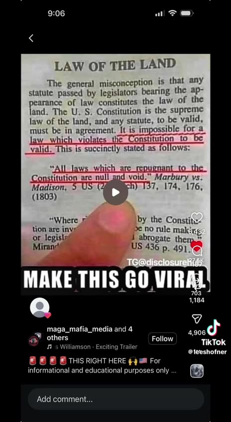 All laws which are repugnant to the Constitution are null and void (Marbury vs Madison)