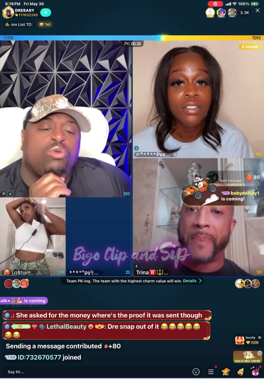 Team PK ft TrinaB gifting himself segment MadamLo DreBaby TastyMocha 5/30/25 #bigoclipandsip