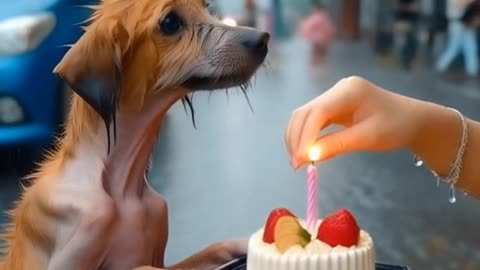 The poor puppy was made fun of by his friends because he had cake