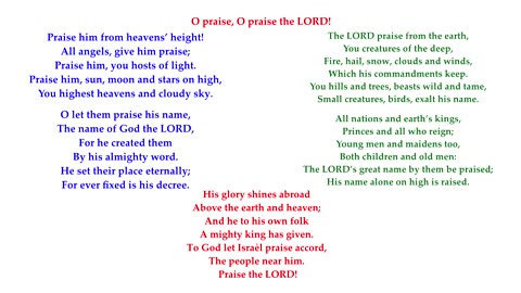 Psalm 148 in full. Tune: Little Cornard