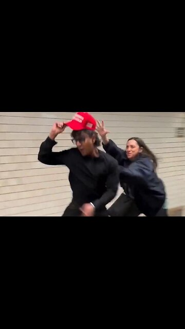 #FAFO "I HOPE YOU ENJOED THE🎩"#Woman falls on face trying to grab a #MAGA #HAT🎩 from #DUDE'S HEAD