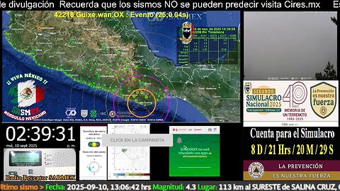 SISMO Magnitud 4.6 Loc 31 km al SURESTE de PUERTO ESCONDIDO, OAX 10/09/25 #noameritoalerta #sasmex