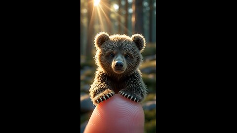 A tiny bear cub sits on your finger.