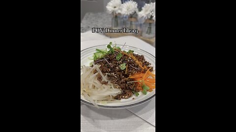 Chinese Noodle Bowl with meat sauce and veggies