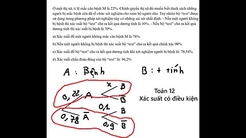 Toán 12: Ở một thị xã, tỉ lệ mắc căn bệnh M là 22%. Chính quyền thị xã đó muốn biết danh sách những