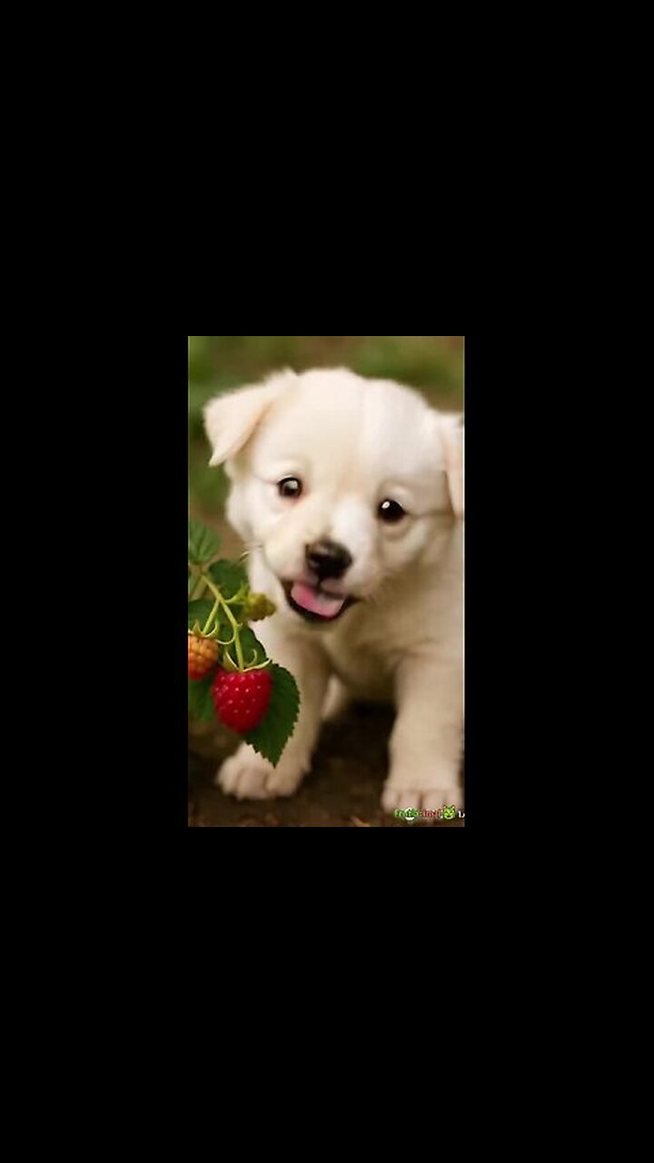 Puppy Eats Raspberry& BECOMES One!