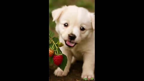 Puppy Eats Raspberry& BECOMES One!