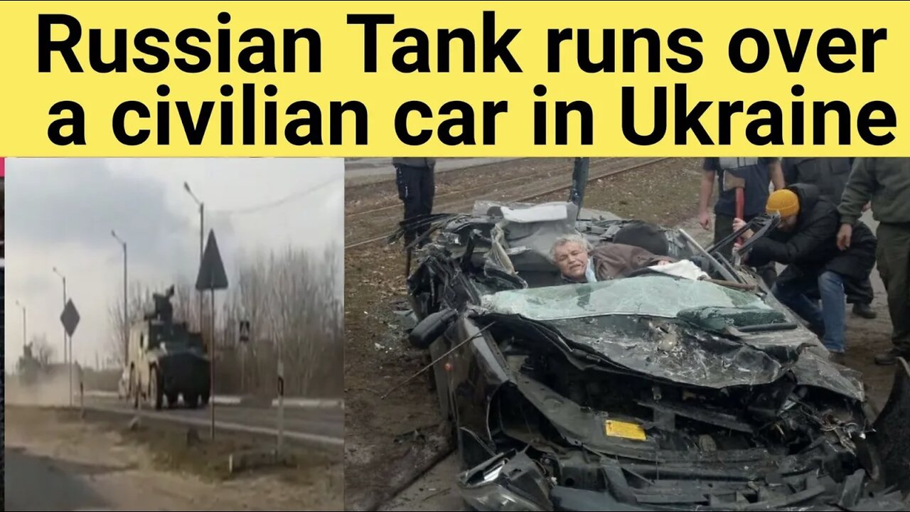 Russian Tank Runs Over and Crushes Civilian Car in Ukraine, Driver Miraculously Survives!