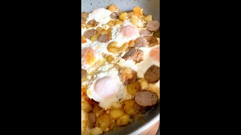 Eggs, potatoes, and sausages