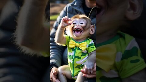 This baby monkey’s smile is pure sunshine! 🐒☀️ Too cute to resist!