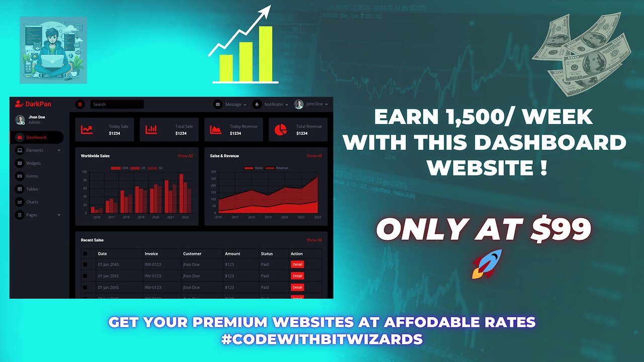 🔥 Code With Bitwizards’ $99 Dark Red Dashboard (ENDS TONIGHT!) | Fully Responsive + FREE Bonuses