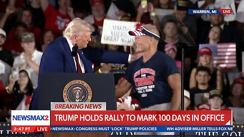 Auto Workers for Trump Founder Brian Pannebecker with Pres Trump at 100 Day Rally in Michigan 4/29/25