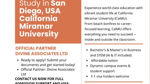 Live Your California Dream U.S. Education at CalMU with Guidance from Divine Associates Ltd