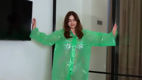 [4K] Transparent Green Raincoat Try-On _ Lightness and Style in Any Weather