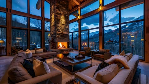 Luxury Mountain Cabin Fireplace 🔥 Winter Ambience for Sleep & Relaxation
