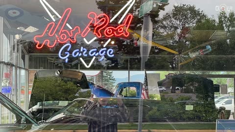 Hot Rod Shop with rare cars out front and shop, walking tour