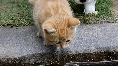 Kitten and Puppy Visit the River to Meet Their Otter Friend