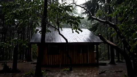 Rainfall on Cabin Roof in Forest – Soothing Nature ASMR for Sleep & Relaxation