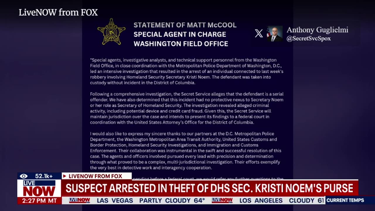 Suspect arrested in Kristi Noem's purse theft case | LiveNOW from FOX