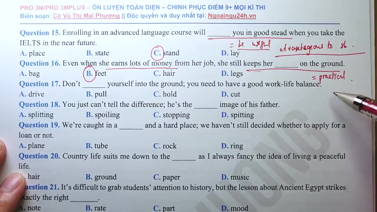 1 Bộ câu hỏi IDIOMs trọng tâm dễ trúng tủ Buổi 5