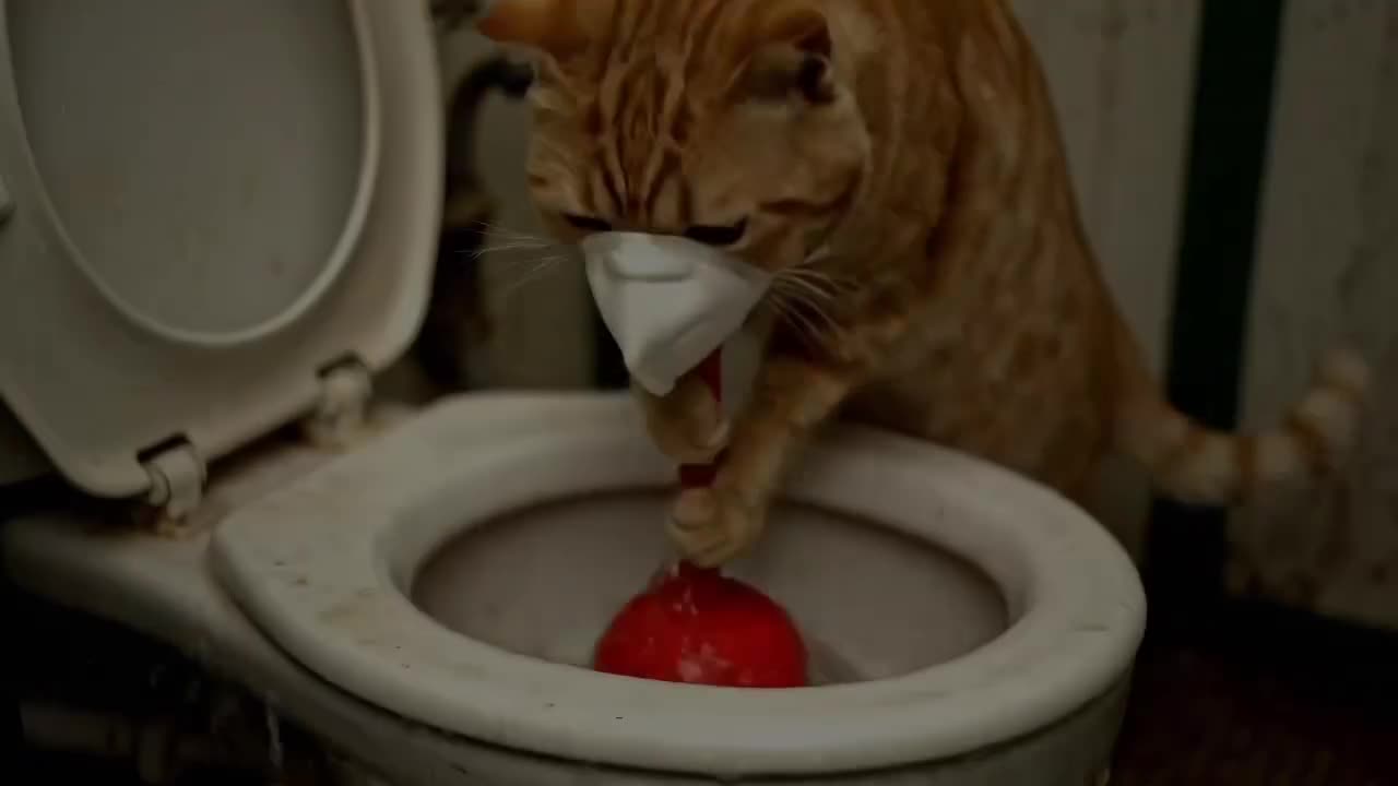 Hardworking Cat cleans the house AI Generated