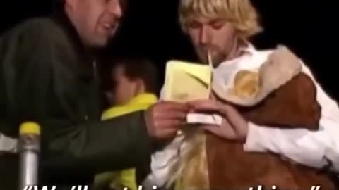 Kurt Cobain gets stopped by a fan who asks for an autograph to give to his kid with leukemia.