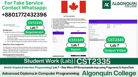 Student Work (𝐋𝐚𝐛 𝟕 ) | 𝐂𝐒𝐓𝟐𝟑𝟑𝟓 𝐋𝐚𝐛 𝟕 Star Wars API App | Algonquin College Ottawa