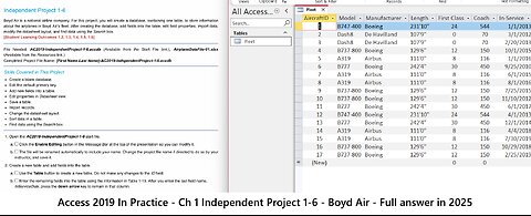 Access 2019 In Practice - Ch 1 Independent Project 1-6 - Boyd Air - Techniques (Answer in 2025)