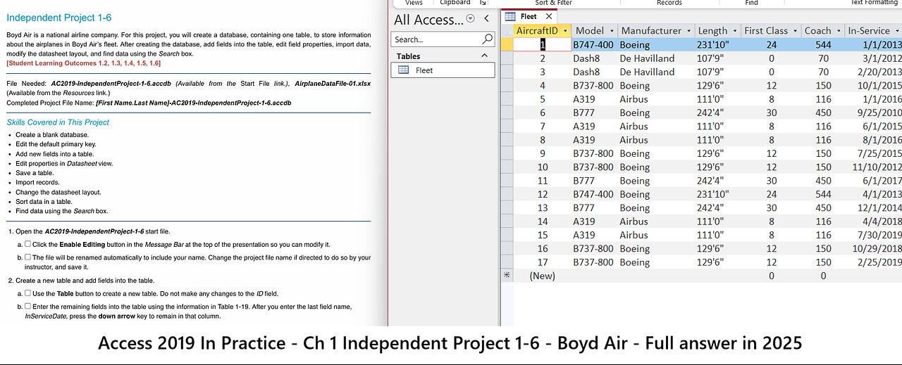 Access 2019 In Practice - Ch 1 Independent Project 1-6 - Boyd Air - Techniques (Answer in 2025)